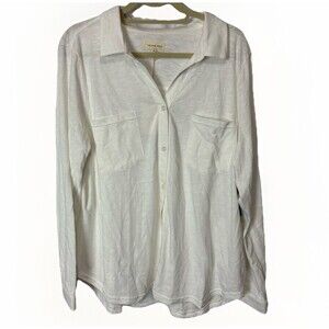 NWT Thread & Supply Womens 1X White Button Down Stretch